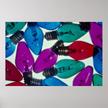 Bombillas de navidad en diversos colores poster