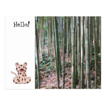 Bosque del leopardo y del bambú del dibujo animado postales
