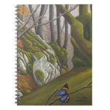 Bosque encantado con el cuaderno azul de la maripo