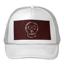 Bosquejo blanco del cráneo. En rojo y negro Gorro