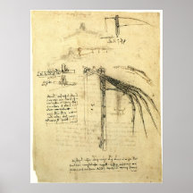 Bosquejo con alas de la máquina de vuelo de Leonar Poster