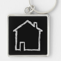 Bosquejo de la casa. Gris y negro Llavero Personalizado