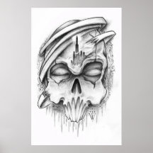 Bosquejo del tatuaje del cráneo poster