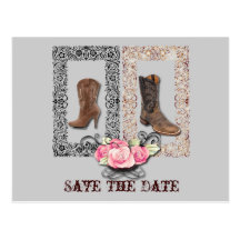 Botas de vaquero SaveTheDate que se casa occidenta Tarjetas Postales