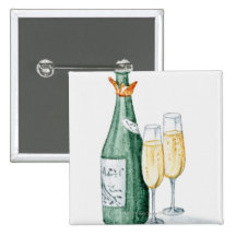 Botellas de Champán y dos vidrios Pin