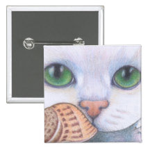 botón blanco del gato y del caracol pin