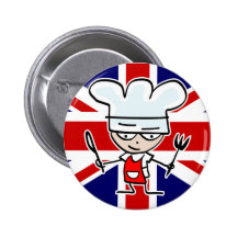 Botón británico del cocinero del cocinero con el d pin