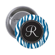 Botón de estampado de zebra azul del monograma fem pins