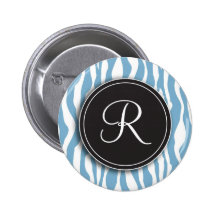 Botón de estampado de zebra azul del monograma fem pin