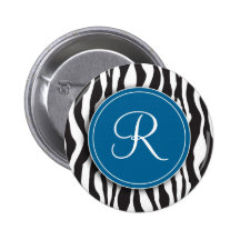 Botón de estampado de zebra azul femenino del mono pin