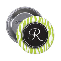 Botón de estampado de zebra femenino del verde del pins