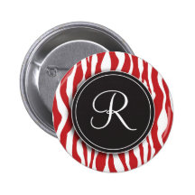 Botón de estampado de zebra rojo del monograma fem pins