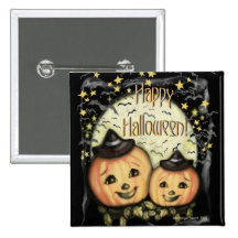 Botón de la Jack-o-linterna de Halloween del vinta Pin