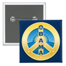 Botón de la paz de Obama Goldstar, cuadrado en azu Pins
