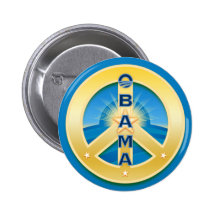 Botón de la paz de Obama Goldstar, redondo en azul Pin
