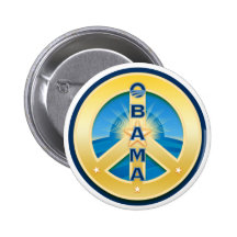 Botón de la paz de Obama Goldstar, redondo en blan Pins