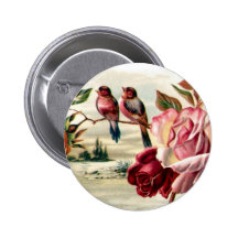 Botón de los rosas del pájaro del vintage pins