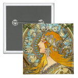 Botón de Nouveau del arte de Mucha - zodiaco - pen Pins