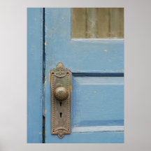 Botón de puerta azul poster