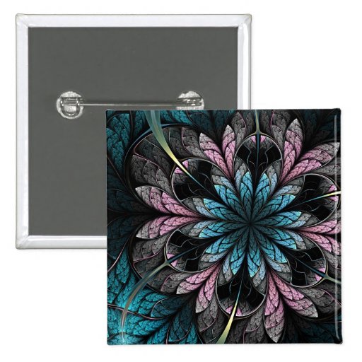 Botón del arte del fractal: Flor III Pin