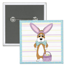 Botón del Corgi de Pascua (cuadrado)
