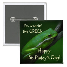 Botón del día de St Patrick de la rana verde Pin