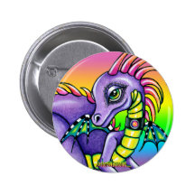 Botón lindo de Pinback del dragón del arco iris de