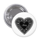 Botón negro del corazón del cordón del vintage pins