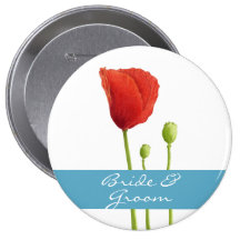 Botón rojo de la aguamarina de la amapola pins