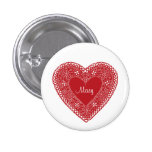 Botón rojo del corazón del cordón del vintage pin