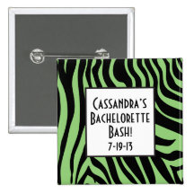 Botón verde de Bachelorette del estampado de zebra Pins