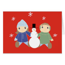 boy_girl_with_snowman felicitación