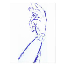 braço desenhado a mão com celular cartao postal