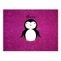 Brillo conocido personalizado del rosa del pingüin tarjeta postal