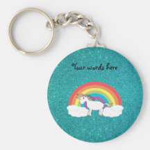 Brillo de la turquesa del unicornio del arco iris llaveros personalizados