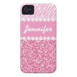 Brillo femenino, rosado, rayas de la cebra, su nom iPhone 4 Case-Mate carcasas