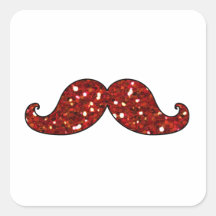 BRILLO IMPRESO BIGOTE ROJO DIVERTIDO PEGATINA CUADRADAS PERSONALIZADAS