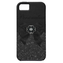 Brillo negro impreso, flor Bling y arco iPhone 5 Cárcasa