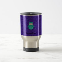 Brillo púrpura del búho de la turquesa taza de café