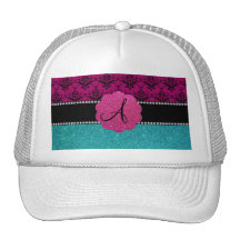 Brillo rosado de la turquesa del damasco del monog gorras de camionero