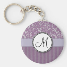 Briznas y rayas florales de la lavanda con el mono llavero personalizado