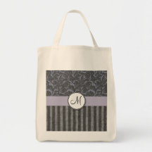 Briznas y rayas florales grises de la lavanda con  bolsa de mano