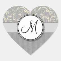 Briznas y rayas florales poner crema de plata con  calcomanía de corazón personalizadas