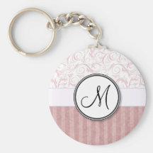 Briznas y rayas florales rosadas con el monograma llavero personalizado