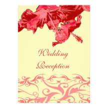 Brocado exótico rojo del hibisco de la recepción n invitaciones personalizada