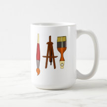 Brochas y caballete del arte tazas