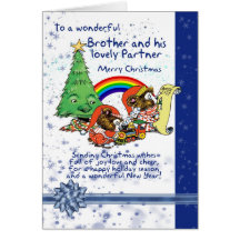 Brother y tarjeta de Navidad del socio con los due