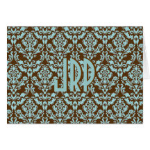 Brown con monograma y damasco azul tarjeton