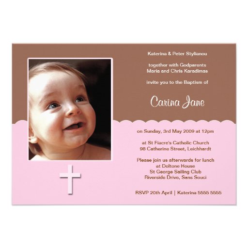 Brown e invitaciones rosadas del bautismo comunicado personal  