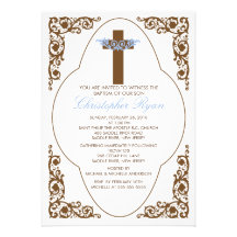 Brown elegante y invitación azul del bautismo